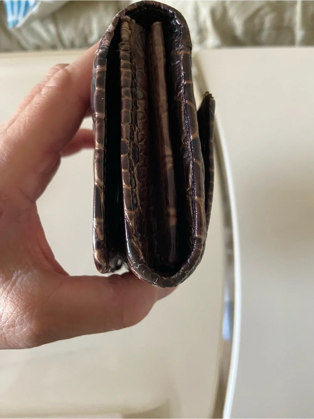 Brahmin Croc-Embossed Leather Card Holder in Dark Brown